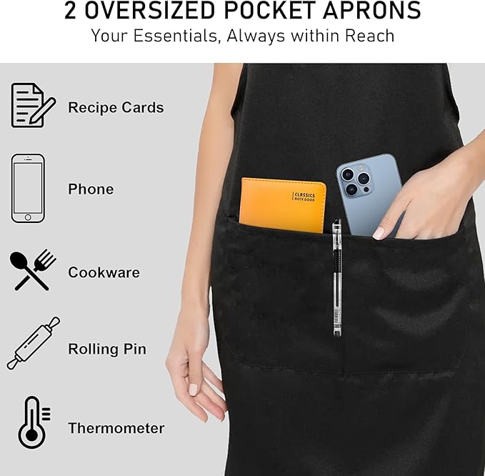 12 Pack Bib Apron, Unisex Restaurant Kitchen Aprons for Women with 2 Pockets, Chef Aprons for Cooking Men BBQ Painting Drawing Craft Plain Adults, Bulk Black
