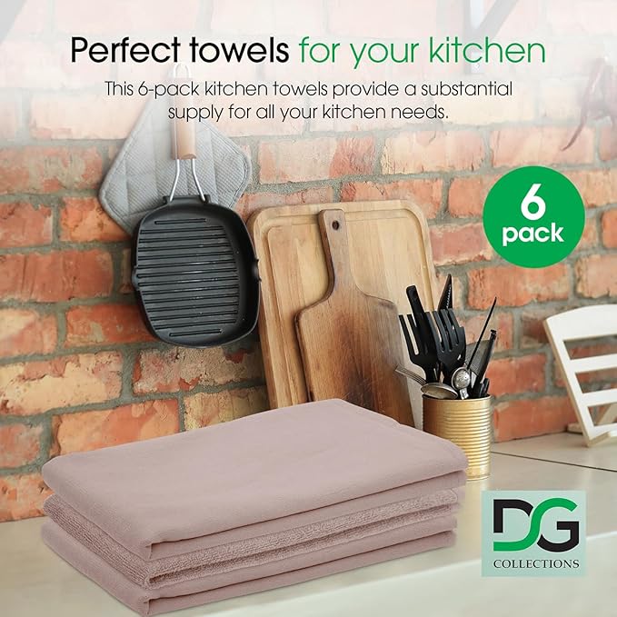 DG Collections Terry Dish Towels, 100% Cotton Kitchen Towels, Set of 6 (18x28 inch) Hand Towels - 400 GSM, Absorbent Terry Cloth Dish Towels for Kitchen, Soft Tea Towels - Pink Color
