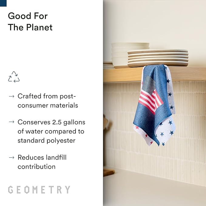 GEOMETRY Dishcloth – Patriotic Collection – Quick-Dry, Ultra-Absorbent, Reusable Microfiber Kitchen Towels for Drying & Cleaning - Old Glory - 3 Pack