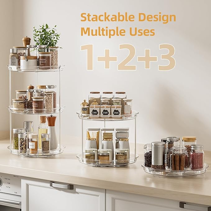 LAMU 2 Tier Lazy Susan Turntable Organizer for Cabinet, 9'' Rotating Spice Rack for Kitchen, Pantry, Countertop, Bathroom, Vanity, Under Sink, Medicine Cabinet Organizer, 3 Pack