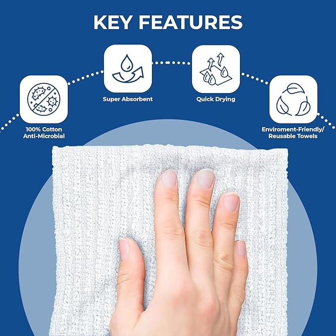 DAN RIVER 100% Cotton Bar Mop, 16x19 inches, Pack of 12, 350 GSM, White - Super Absorbent Multi-Purpose Cleaning Towels for Home, Bar, Kitchen, Restaurants, Mopping Floor, Offices, and Commercial Use