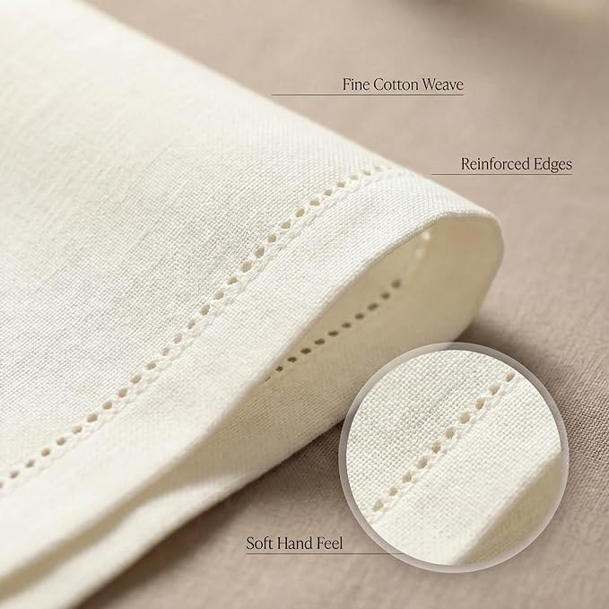 Urban Villa Cloth Napkins Ivory Hemstitch Dinner Napkins Set of 12 (20X20)100% Cotton Absorbent Washable Durable Reusable Ideal for Easter Decorations Farmhouse Parties Restaurant Lunch Dinner Napkins
