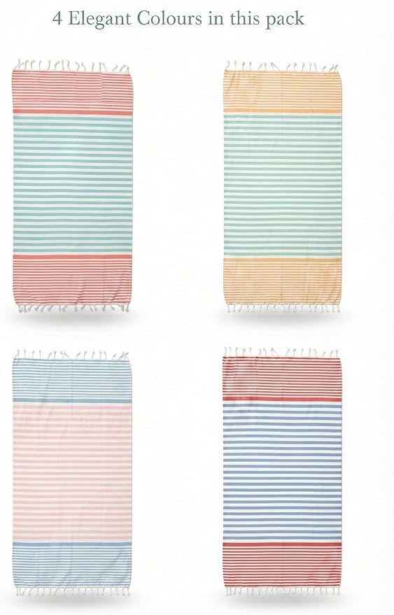 Cotton Turkish Beach Towel with Towels Oversized 36"x72" Pool Absorbent Extra Large Quick Dry Sand Travel Towel (Dobby Set, 4 Pack)