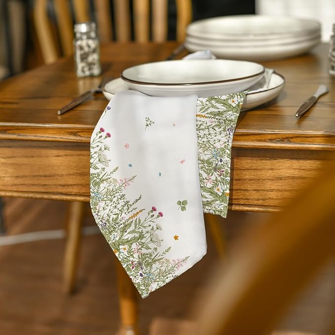 Horaldaily Spring Summer Cloth Napkins 18 x 18 Inch, Wild Flowers Floral Party Dinner Decoration Washable Napkins Set of 12