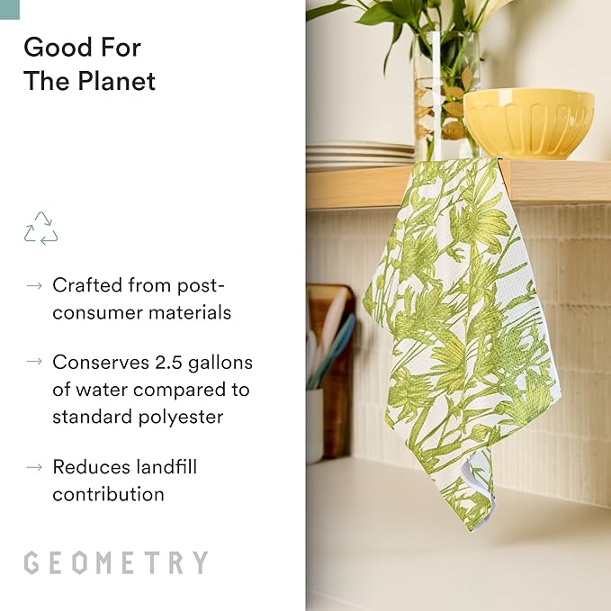 GEOMETRY Tea Towels – Spring & Summer Collection – Quick-Dry, Ultra-Absorbent, Reusable Microfiber Kitchen Towels for Drying & Cleaning - Golden Botanica - 1 Pack