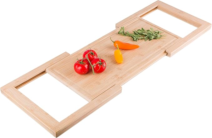 Over the Sink Cutting Board - Expandable Bamboo Wood Chopping Board with Juice Groove and Slip-Resistant Grips - Kitchen Essentials for Cutting, Chopping, and Slicing by Classic Cuisine