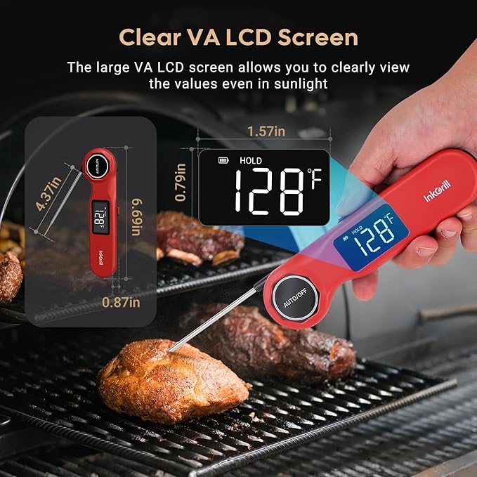 Rechargeable 0.5 Sec Reading Instant Read Meat Thermometer for Cooking, Digital Food Thermometer with High Precision Sensor, 1.42" Big Screen Waterproof Magnetic Meat Thermometer for Steak Fry Candy
