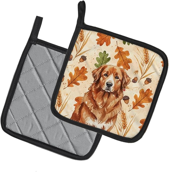 Caroline's Treasures Reddish Brown Great Pyrenees Heirloom Fall Pair of Pot Holders Pair 7.5x7.5 Quilted Insulated Hot Pads Decorative Kitchen Gift Made in USA