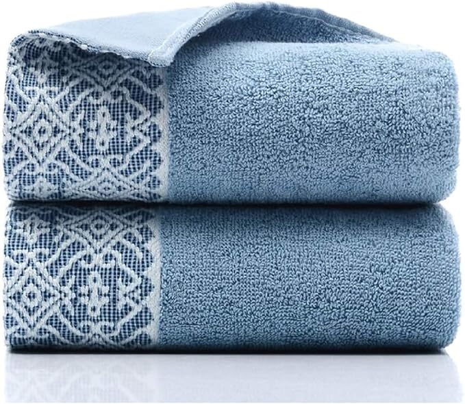 2 Pack Cotton Hand Towels,100% Cotton Face Towels, Durable Highly Absorbent Soft Washcloth Towel for Premium Luxury Spa Hotel Bathroom, Camping, Gym （14 x 30 Inch (Maoj-lassical Blue)