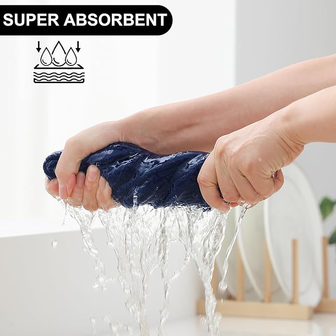 Homaxy Kitchen Towels and Dishcloths Set, 12 x 12 and 13 x 28 Inches, Set of 10 100% Cotton Waffle Weave Kitchen Towels, Super Soft and Absorbent Dish Cloths, Navy Blue