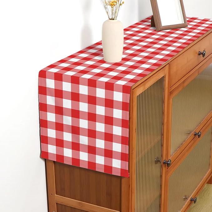 Italian Red and White Gingham Table Runner Checkered Baby Shower Party Decoration Christmas BBQ Picnic Home Kitchen Island Decor (Red, 13" x 108")
