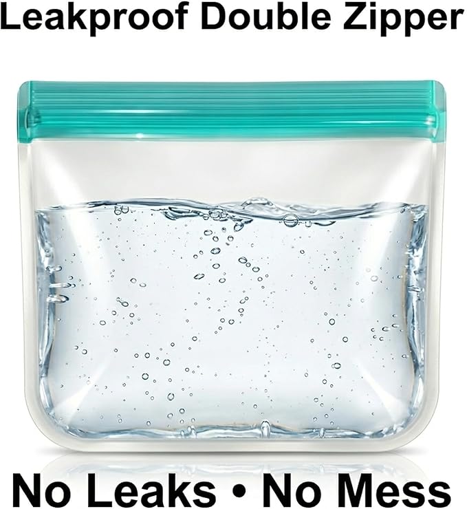 10 Pack Reusable Sandwich Bags, Dishwasher Safe Freezer Bags, BPA Free & Leakproof Reusable Lunch Bag for Salad Fruit Travel and Marinate Meats, Cereal, Lunch, Veggies（Green）