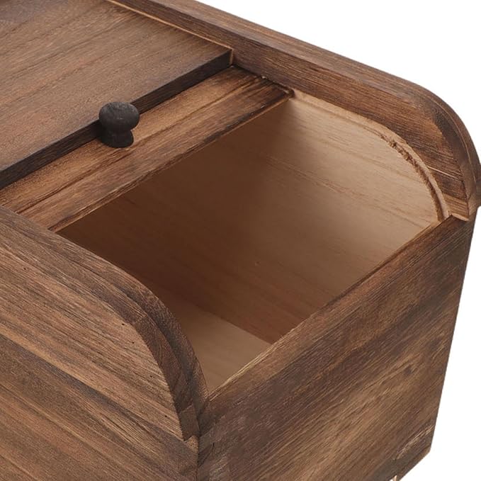 Wooden Rice Storage Container with Sliding Lid, Wood Food Container for Cereal, Grains, Flour, Dark Brown