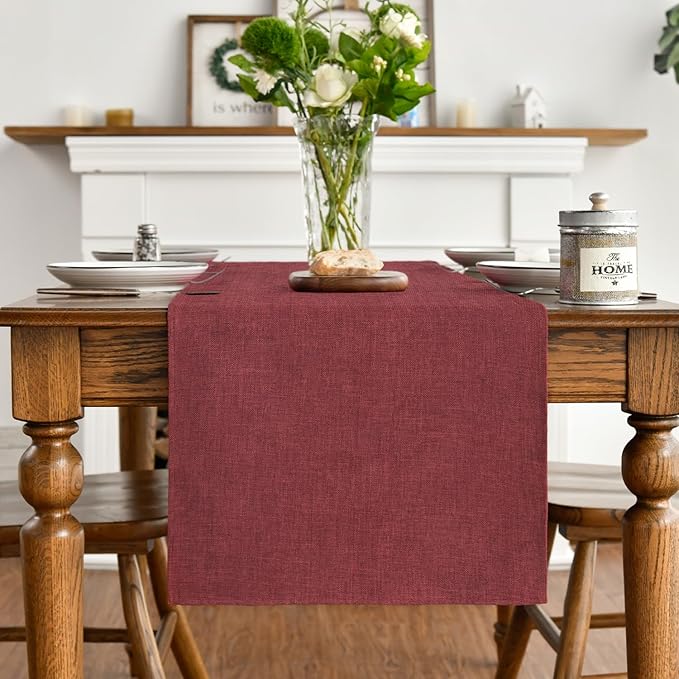 Artoid Mode Dark Red Table Runner, Seasonal Christmas Valentine's Washable Kitchen Dining Table Decoration for Home Party Decor 13x108 Inch