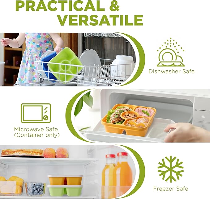 Jewel Color Bento Lunch Box Containers, 4 Pack Meal Food Prep Containers Reusable with Lids, Divided Food Storage Containers with Sauce Cups