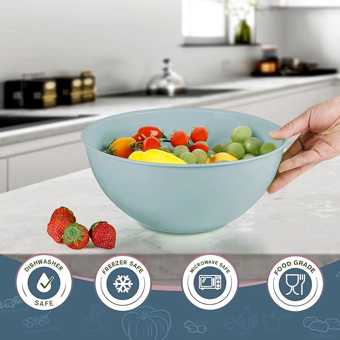 Greentainer 4-Piece Plastic Mixing Bowl Set, 113oz Lightweight Serving Bowls, Large Salad Bowls for Baking,Prepping, Cooking and Serving Food, Dishwasher & Microwave Safe