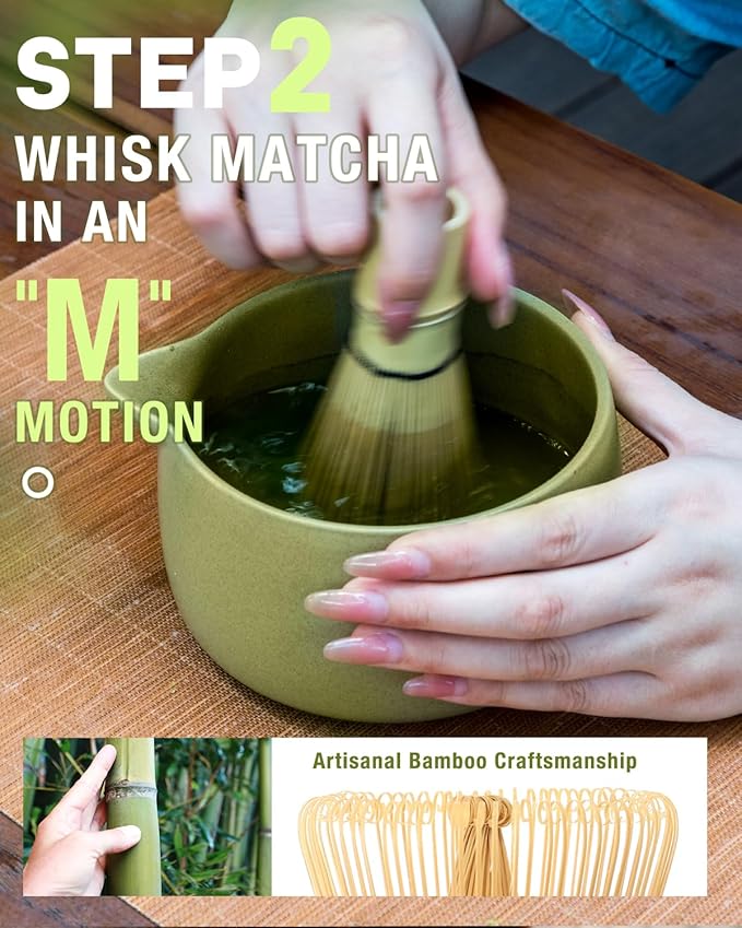 20OZ Matcha Whisk Set - 5PCS Japanese Tea Set Includes Matcha Bowl with Spout, Bamboo Whisk with Ceramic Holder, Bamboo Scoop and Sifter, Matcha Kit for Ceremony, Gift for Matcha Lovers (Matcha Green)