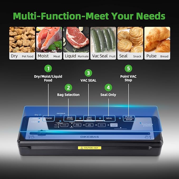 Vacuum Sealer Machine | Powerful 85kPa Suction | Bags and Cutter Included | Compact One-Touch Automatic Food Sealer with External Vacuum System | Preserve Freshness, Prevent Freezer Burn