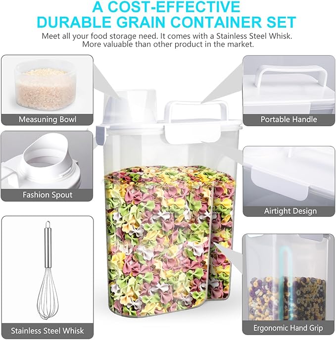 Uppetly Rice Airtight Dry Food Storage Containers 10Lbs, BPA Free Plastic Storage Bin Dispenser with Pourable Spout, Portable Handle, Kitchen Pantry Organization for Cereal, Flour and Baking Supplies
