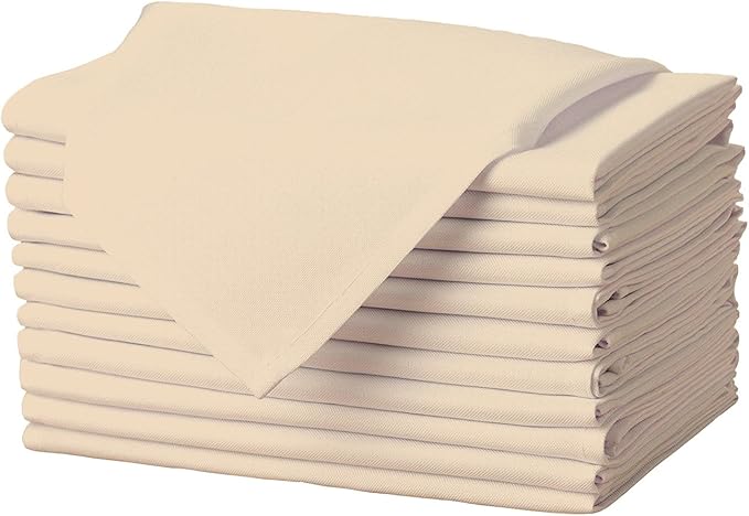 Gee Di Moda Cloth Napkins - 17 x 17 Inch Beige Dinner Napkins - Set of 12 Soft & Absorbent Washable Fabric Cloth Table Napkins with Hemmed Edges for Hotel Restaurant, Holiday Parties & Wedding
