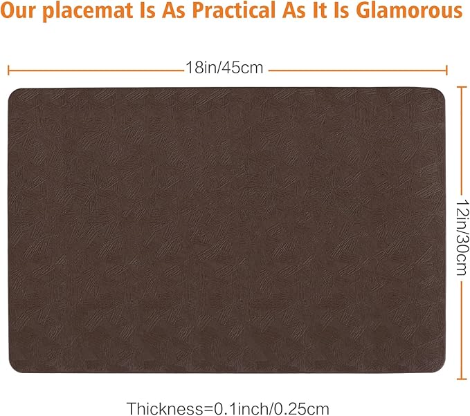 Vinyl Placemats Set of 4 Heat Resistant Easy Clean Non-Slip Place Mats for Dining Table Faux Leather Waterproof Stain Resistant Wipeable Washable PVC Table Mats(4, Brown)