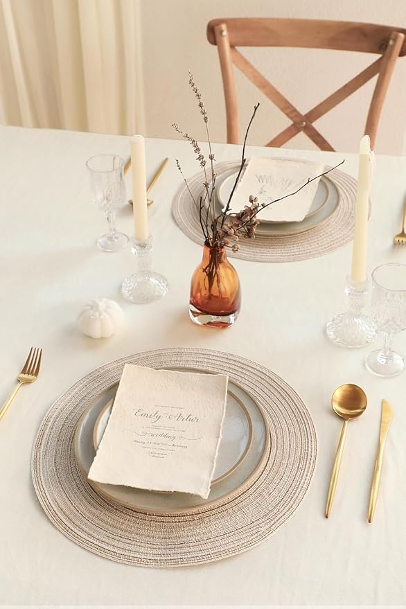 Floroom 15 Inch Round Braided Placemats Set of 4, Washable Heat Resistant Cotton Polyester Circle Place Mats for Kitchen Dining Table - Canvas Beige