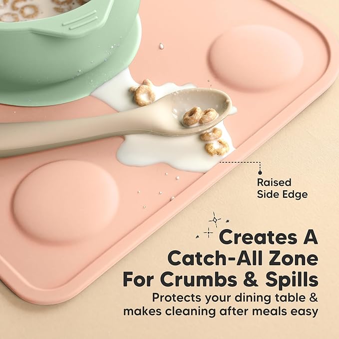 KeaBabies 2pk Silicone Placemats for Toddlers, Kids - 12x9 Non Slip Suction Baby Silicone Placemat for Restaurants, Dining Table,Travel, Easy to Clean,Food Grade/BPA-Free,Small Baby Table Mat(Mellow)