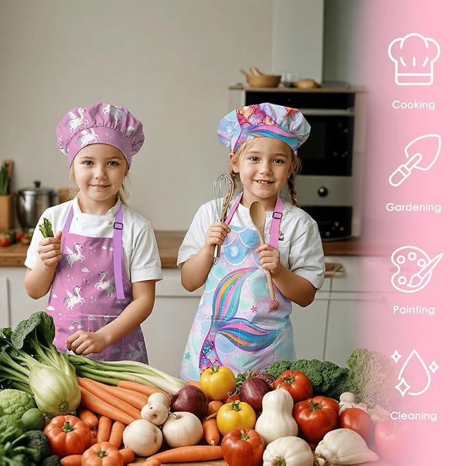 SANDJEST Kids Apron with Chefs Hat Set, Kitchen Apron Gifts