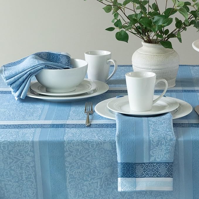 Benson Mills Ravenna Yarn Dyed Jacquard Heavyweight Fabric Cloth Napkins, for Everyday, Parties, Weddings, Holiday, Spring, Summer, and Easter Tablecloths (18" x 18" Napkins Set of 4, Blue)