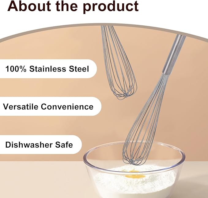Stainless Steel Whisk – 18 Inch Kitchen Whisk for Cooking, Baking, and Mixing Dough – Durable, Dishwasher-Safe Wire Whisk, Ergonomic Handle – Ideal for Home Kitchens and Professional Chefs