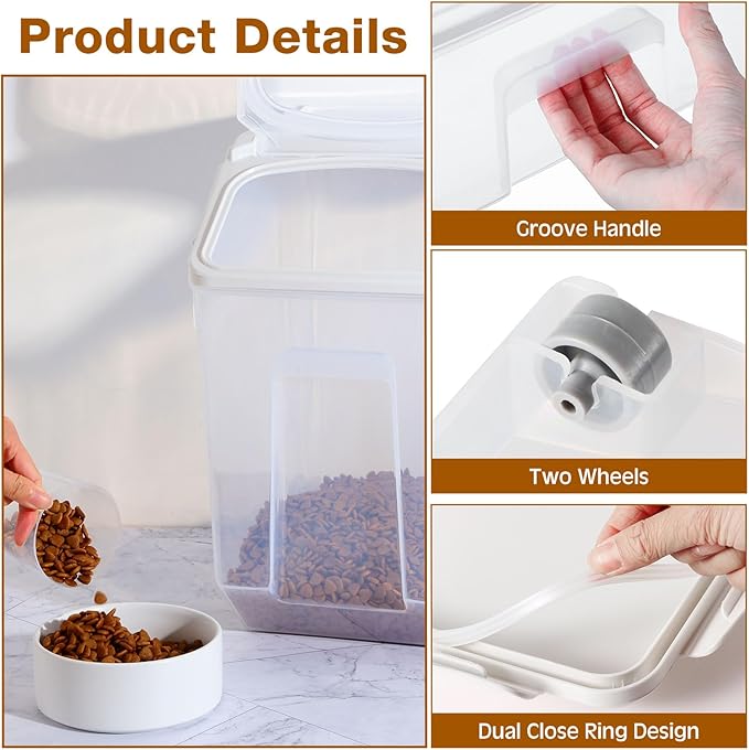 Umigy 4 Pack Rice Storage Container With Wheels Plastic Airtight Lid Flour Container Bin for Dog Pet Cereal Grain Dry Food, 15 Liter / 30 lbs