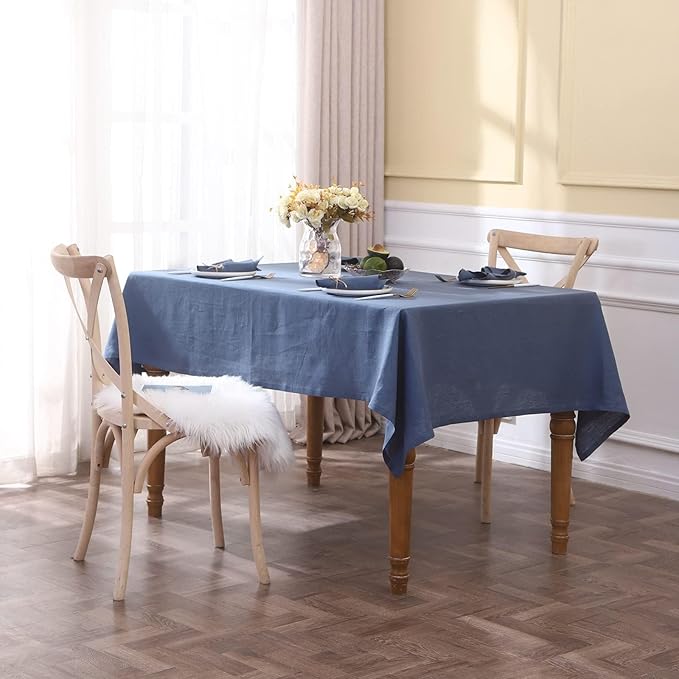 Simple&Opulence Textured Tablecloth 100% Linen Table Cloth, Kitchen Dinning Tabletop Decoration, for Outdoor and Indoor Use (Classic Blue, 60"×120")