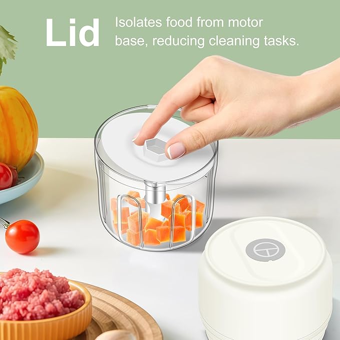 250ml (1 Cup) Electric Garlic Chopper, Portable Garlic Press, Wireless Mini Food Processor, Rechargeable Garlic Chopper Mincer for Ginger, Chili, Onion, Minced Meat and Spices (White)