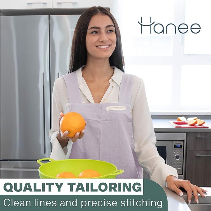 HANEE Cotton Aprons for Women and Men | Cross-Back Apron with Pockets