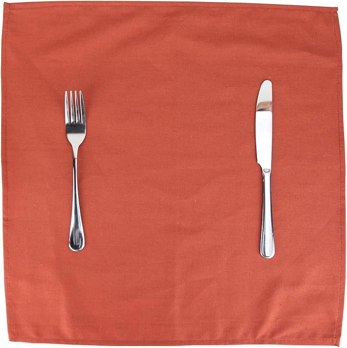 Solid Color Cotton Blended Dinner Cloth Napkins - Set of 12 (17 x 17 inches) - for Christmas Thanksgiving Fall Use (Cinnamon)