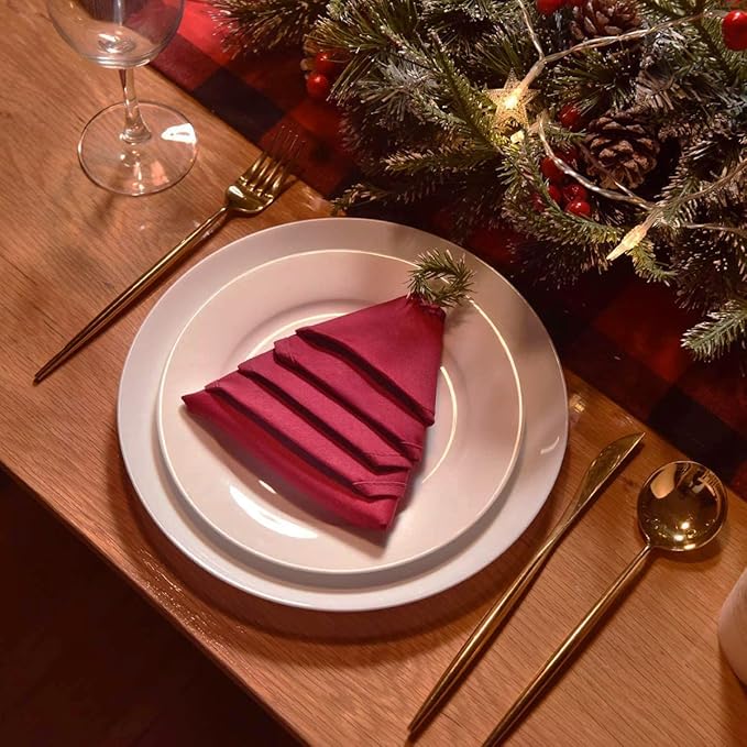 Cloth Napkins Set of 12,Made of 100% Cotton, Dinner Napkins 18x18 inch,Maroon Napkins for Fall,Christmas Table Decoration (Dark Red)