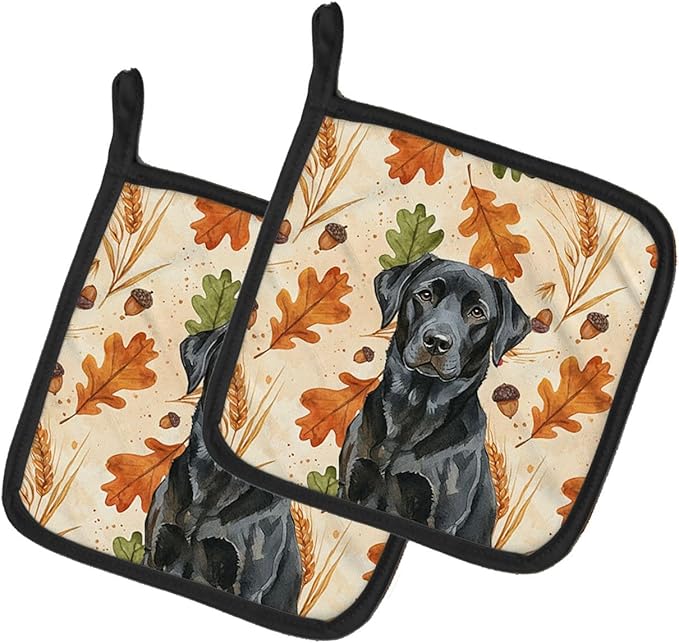 Caroline's Treasures Black Labrador Retriever Heirloom Fall Pair of Pot Holders Pair 7.5x7.5 Quilted Insulated Hot Pads Decorative Kitchen Gift Made in USA