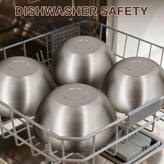 Gronivex 2-Piece Stainless Steel Mixing Bowls Set, Food Grade 304, Dishwasher Safe & Stackable for Baking, Tossing Salads, and Meal Prep for Your Kitchen (2 pack-4.2、5.3qt, no lid)