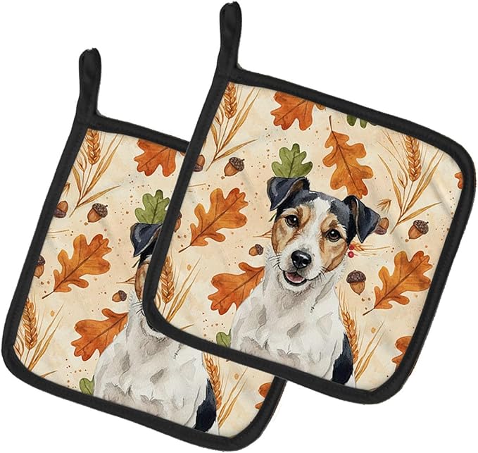 Caroline's Treasures Parson Russell Terrier Heirloom Fall Pair of Pot Holders Pair 7.5x7.5 Quilted Insulated Hot Pads Decorative Kitchen Gift Made in USA