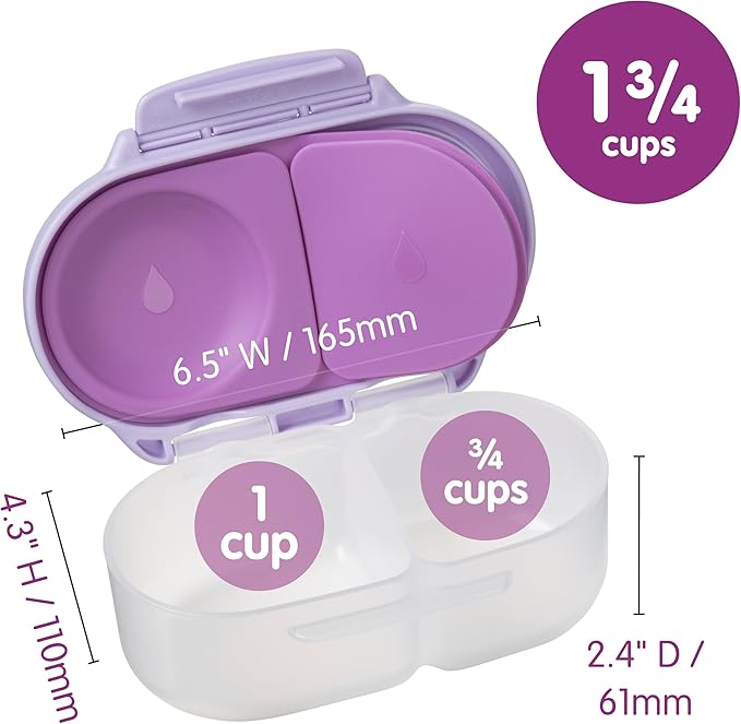 b.box Snack Box - Leakproof Mini Bento Box for Kids & Toddlers, 2 Compartment Snack Containers for Kids, Lunch Containers, Dishwasher Safe, BPA Free, PFAS Free, Ages 4m+, 1 3/4 Cup - Midnight