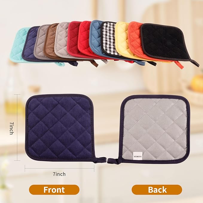 5 Pack Pot Holders for Kitchen Easy-Care Cotton Machine Washable hot Pads for Kitchen for Cooking and Baking Oven Navy Blue