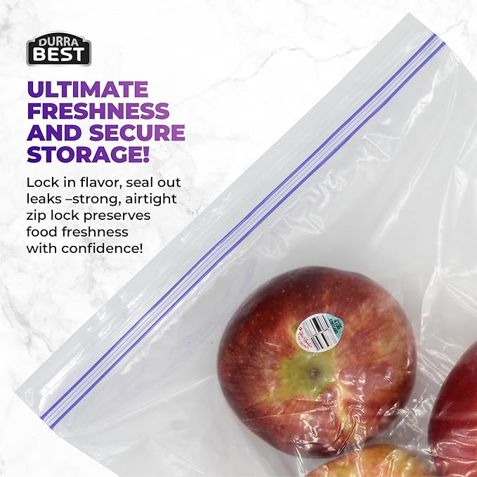 1 Gallon Storage Zip Bags – 40 Count | Extra Large, Resealable, Leak-Proof & Freezer Safe Food Storage Bags with Double Zip Lock | Durable, BPA-Free, Multi-Purpose – DURRA BEST