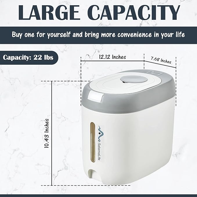 Airtight Food Storage Multi-Purpose Plastic Container with Lids -22 lbs Bucket, Rice dispenser & sugar container-dog food storage, Cereal & Grain Storage- White/Grey