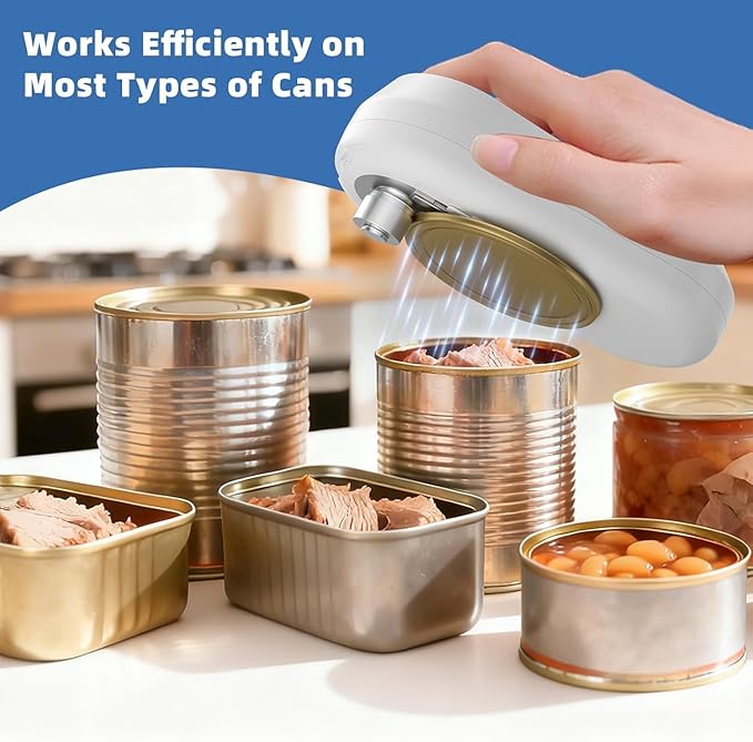 Auto Electric Can Opener, Rechargeable Can Openers for Seniors & Arthritis, One-Touch Automatic Can Opener, Hands-Free, Smooth Edge, Compact, Cordless, Food-Safe Kitchen Gadgets,White
