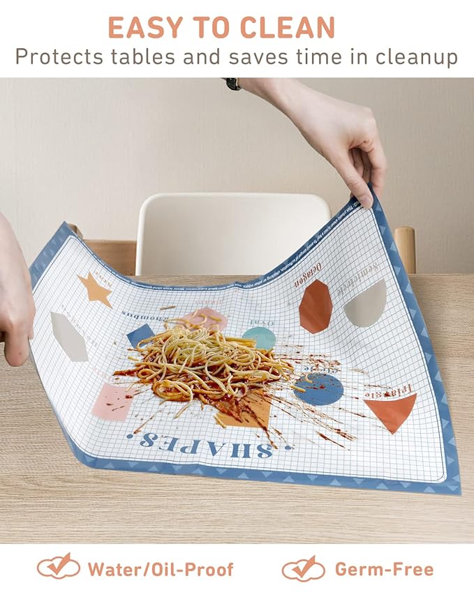 Babebay Disposable Placemats for Baby, 40 Pack Sticky Toddler Placemat for Restaurants, Dining Table, Party, Travel, 12" x 18" with 4 Designs