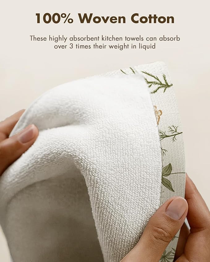 Miss Adola Cotton Kitchen Towels Set of 2 - Cute Design 16×26 Inch Dish Towels for Kitchen with Hanging Loop Line Flower Quick Dry Hand Towels Soft & Absorbent, Decorative Terry Cloth Tea Towels