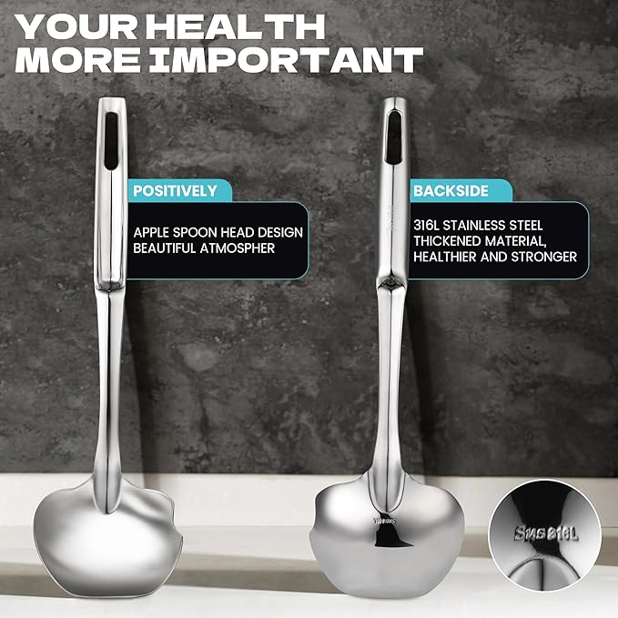 Soup Ladle,12Inch 316 Stainless Steel Soup Spoon with Heat-Proof Handle Comfortable Grip,Durable and Sustainable,Cooking Spoon for Kitchen