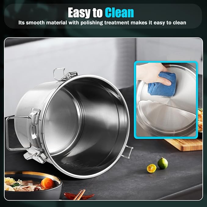 3.2Gal Stainless Steel Canister with Airtight Lid 15-22Lbs Flour Storage Containers for Kitchen Metal Rice Bucket Coffee Canister Dog Food Container Milk Can w/Handles & Sealing Buckles (12L)