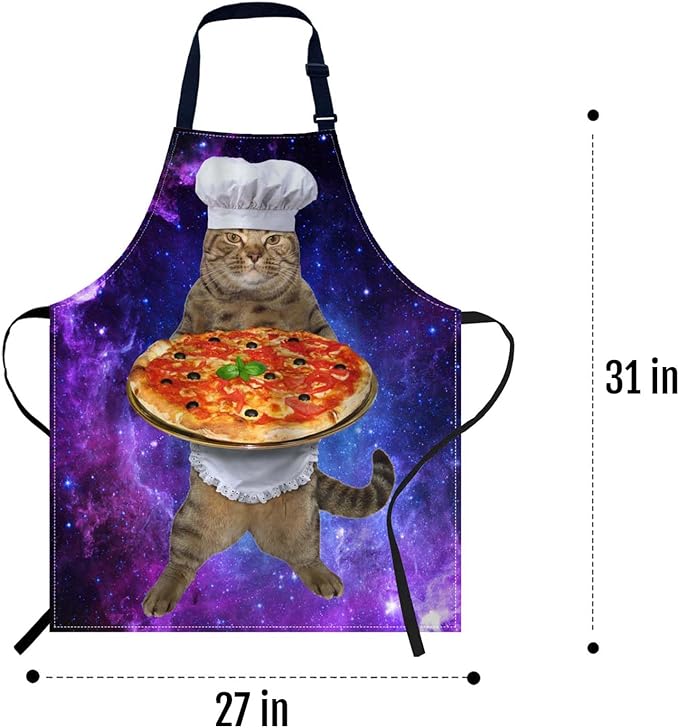 oFloral Funny Cat with a Big Pizza Bib Apron with Adjustable Neck for Men Women,Suitable for Home Kitchen Cooking Waitress Chef Grill Bistro Baking BBQ Apron