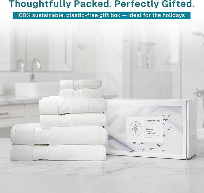 100% Organic Cotton Bath Towel Set | Bathroom Luxury Towel Set of 6 | GOTS Certified | Hotel Premium Towels | 700 GSM | 2 Bath Towels 30 x 56 | 2 Hand Towels 16 x 30 | 2 Wash Cloths 13 x 13 | White